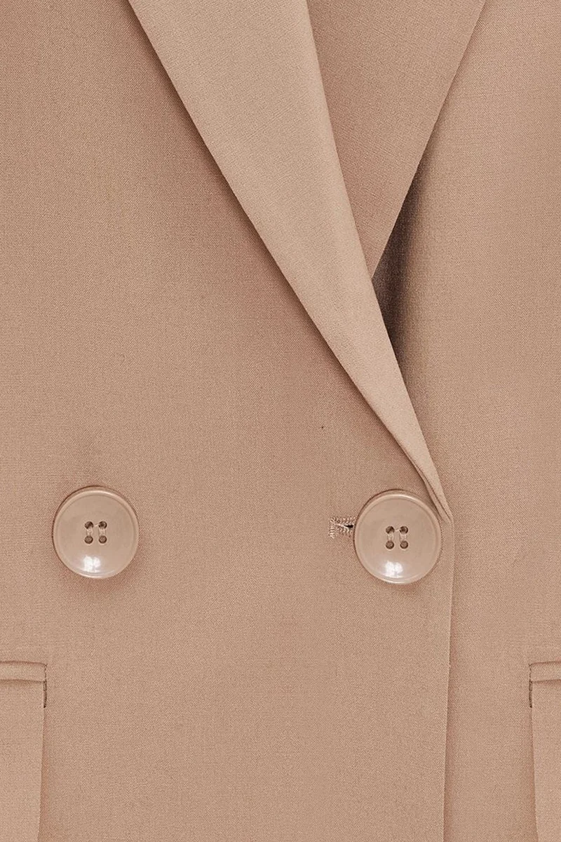 Dilvin Beige Natural DILVIN Long Crepe Blazer Jacket for Women | Best Price UAE