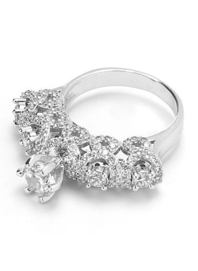 3Diamonds Platinum & Rhodium Plated Zircon Cluster Ring – Bold Shine for Events - Image 2