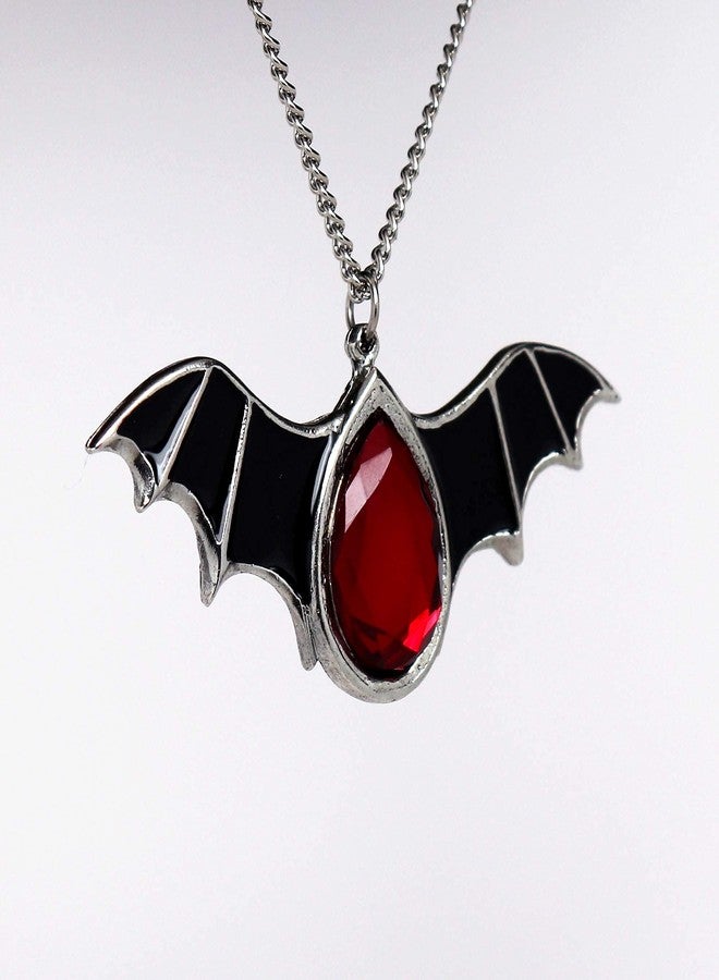 Real Metal Gothic Black Bat Wings and Blood Red Stone Pewter Pendant Necklace - Image 4