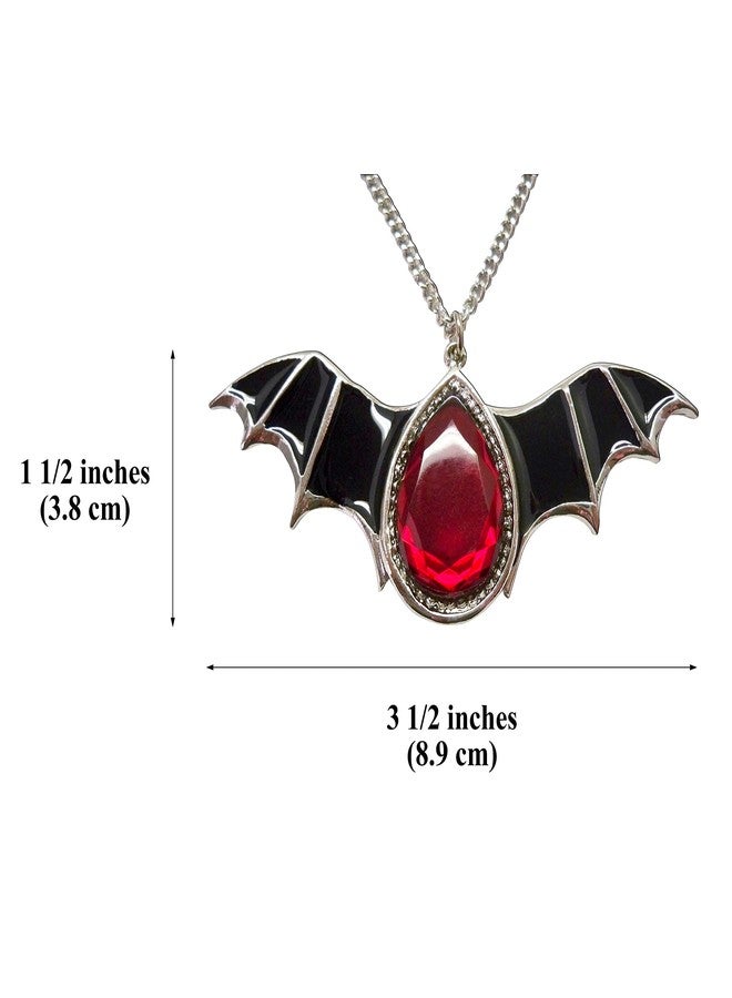 Real Metal Gothic Black Bat Wings and Blood Red Stone Pewter Pendant Necklace - Image 3