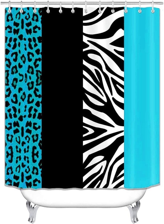 jieprom 4PCS Leopard Print Shower Curtain Set with Non-Slip Rug, Toilet Lid Cover and Bath Mat, Teal Black Splice Shower Curtain with 12 Hooks, Durable Waterproof Shower Curtain for Bathroom Set - Image 3