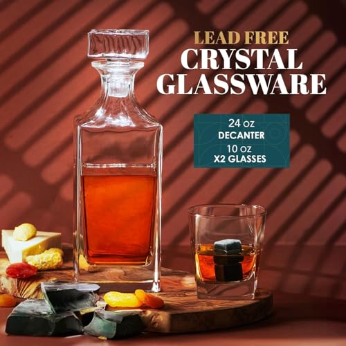 Royal Reserve Whiskey Decanter Gift Set by Royal Reserve – Liquor Bourbon Decanter 24 oz 750 ml with Glasses, Chilling Stones, Coasters and Tong – Whiskey Gifts for Men, Husband, Dad, Boyfriend - Image 2