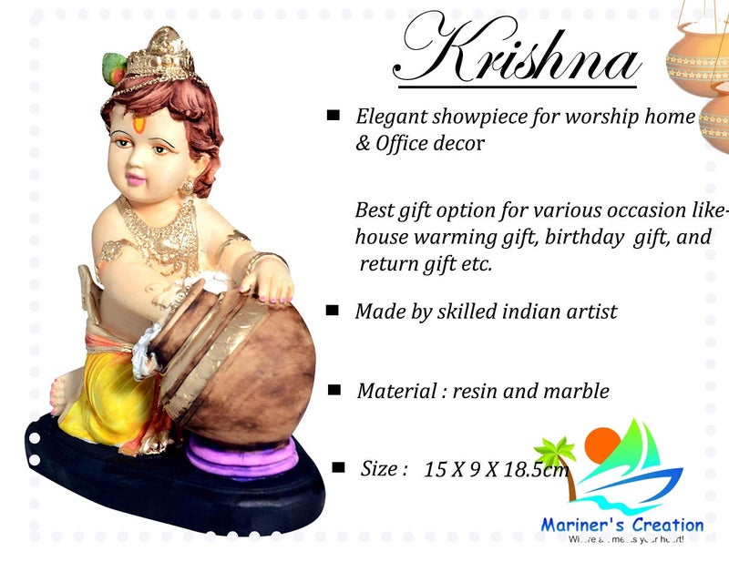 Mariner's Creation Krishna Idol for Home Decor and Gift | Krishna Statue | Home Decor Item Color- Multi size-15X9X18.5 CM - Image 4