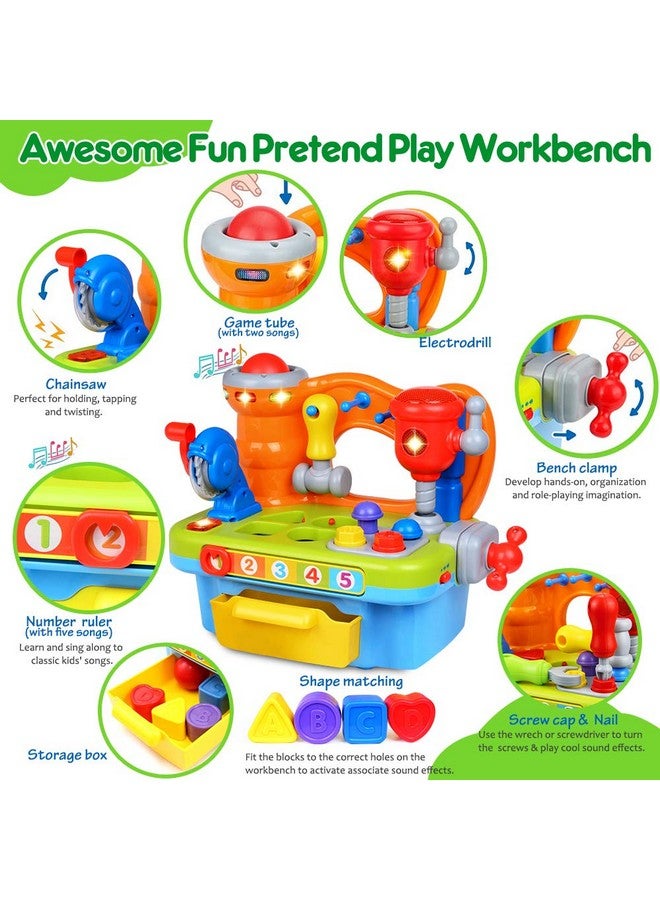 ORWINE Musical Learning Workbench Toddler Toys For Boys Girls Kid Baby Early Education Toys For 1 2 3 4 Years Old Construction Workbench Pretend Play Sound Effect Light Shape Sorter Tool Birthday Gift - Image 4