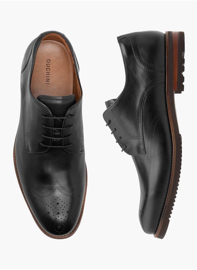 DUCHINI Men's Perforated Derby Shoes with Lace-Up Closure  - Image 1