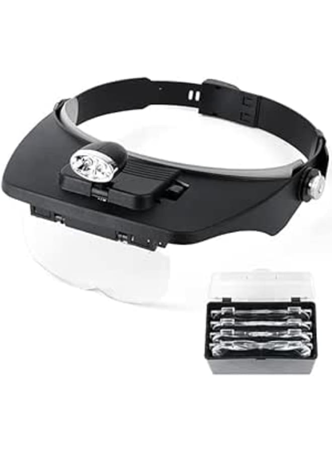 Eis Head Magnifier Glass with Light Optivisor with LED Jewelers Magnifying Glasses 1.2X 2X 1.8X 2.5X 3.5X Optical Headset Magnifying Visor Reading Magnifier Jeweler Loupe with 4 Lens Close Work Magnifier