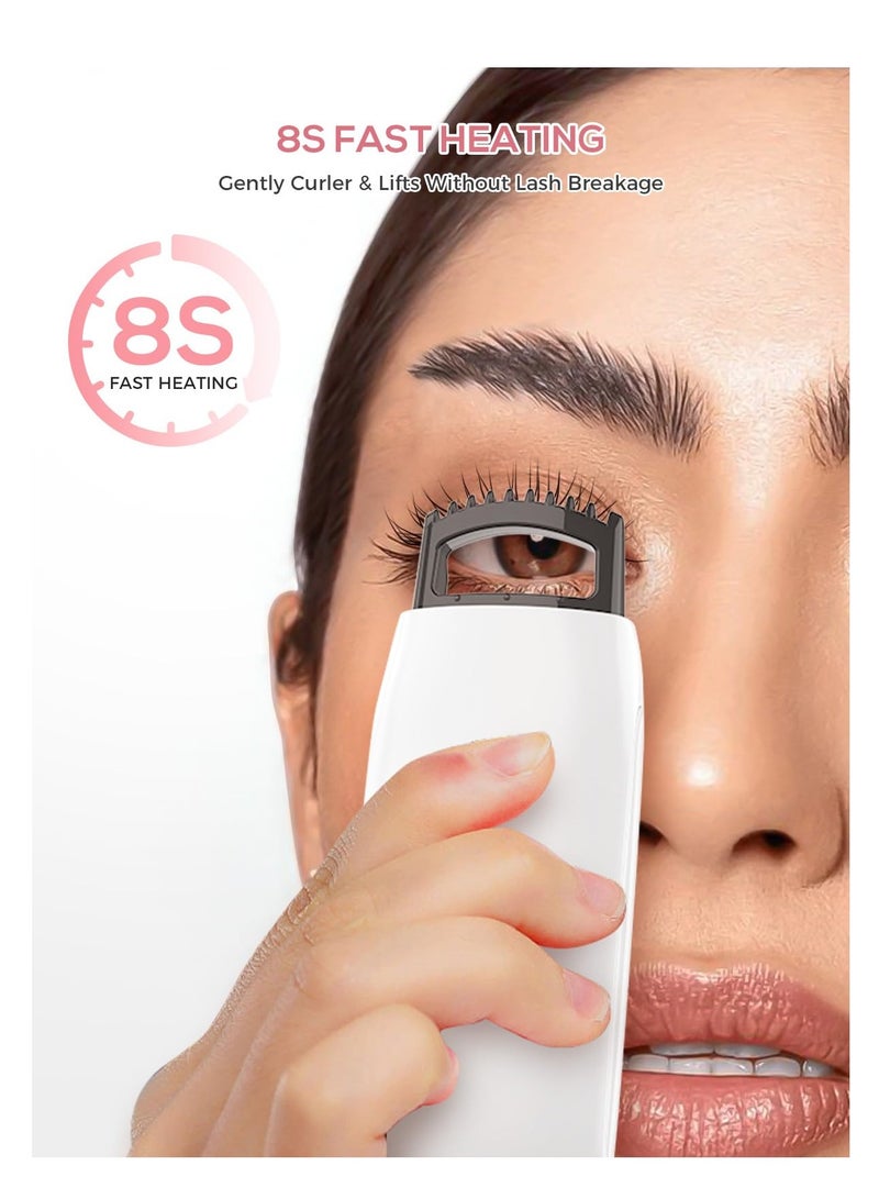 5D Heated Eyelash Curler with 3 Temperature Settings and Quick Heating for Effortless Curls, Includes Cleaning Brush, Professional Frosted Design in White - Image 3