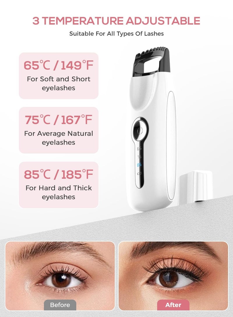 5D Heated Eyelash Curler with 3 Temperature Settings and Quick Heating for Effortless Curls, Includes Cleaning Brush, Professional Frosted Design in White - Image 2