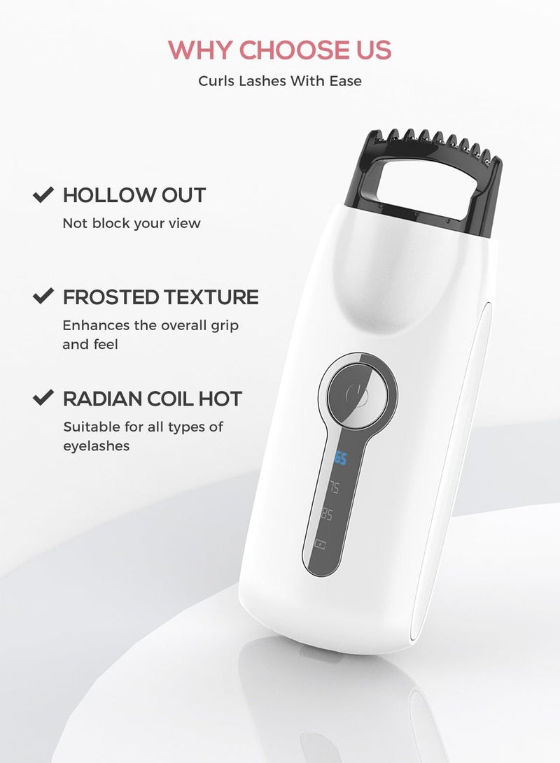 5D Heated Eyelash Curler with 3 Temperature Settings and Quick Heating for Effortless Curls, Includes Cleaning Brush, Professional Frosted Design in White - Image 4