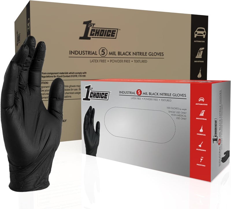 1st Choice Nitrile Gloves, Black Gloves Disposable Latex Free, Textured Industrial Black Gloves for Cooking and more, 5 mil