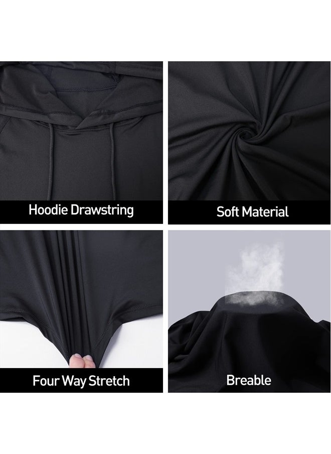 Arcweg - Men's Sun Protection Shirts UPF 50+ Drawstring Hoodie Long Sleeve SPF UV Shirt Hiking Running Rash Guard Shirts Black - Image 1