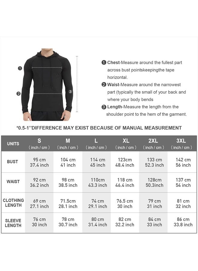 Arcweg - Men's Sun Protection Shirts UPF 50+ Drawstring Hoodie Long Sleeve SPF UV Shirt Hiking Running Rash Guard Shirts Black - Image 1