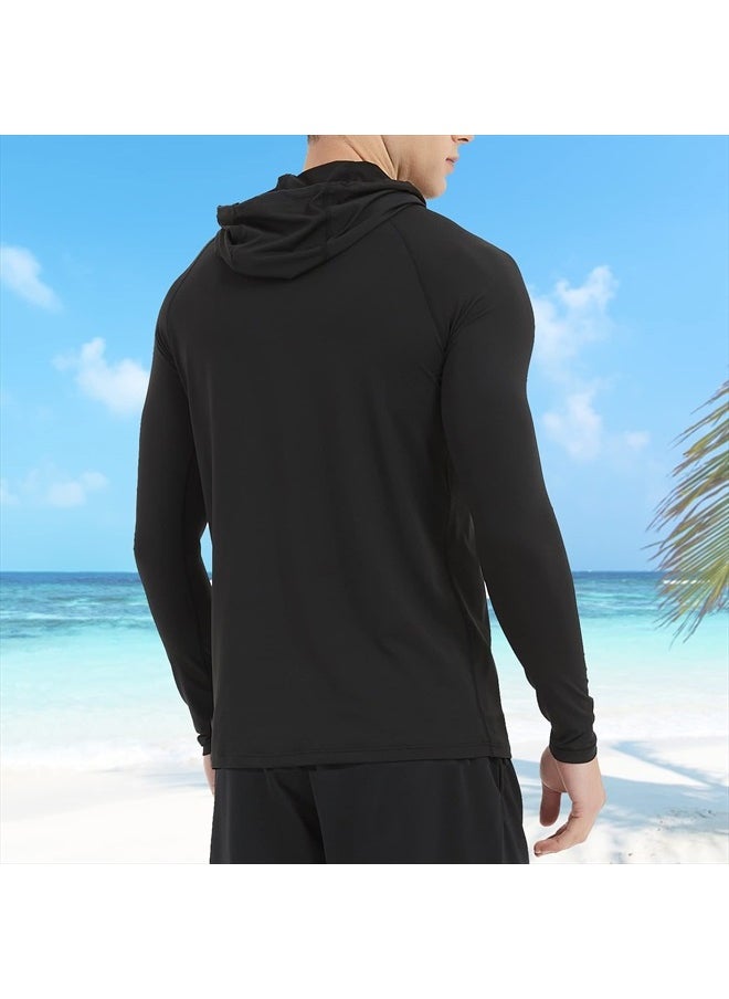 Arcweg - Men's Sun Protection Shirts UPF 50+ Drawstring Hoodie Long Sleeve SPF UV Shirt Hiking Running Rash Guard Shirts Black - Image 1