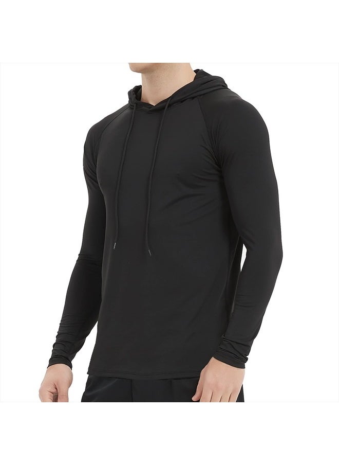 Arcweg - Men's Sun Protection Shirts UPF 50+ Drawstring Hoodie Long Sleeve SPF UV Shirt Hiking Running Rash Guard Shirts Black - Image 1