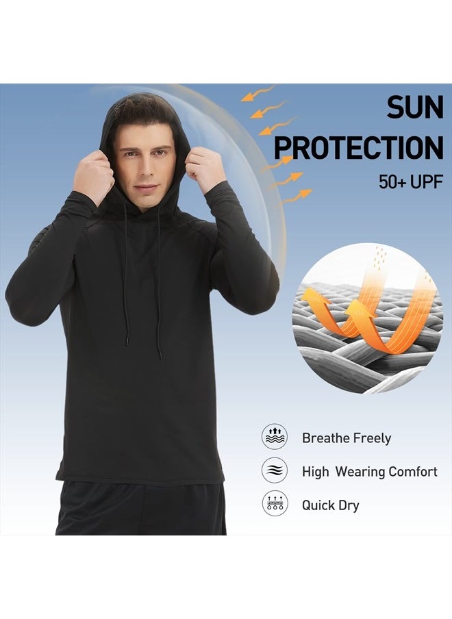 Arcweg - Men's Sun Protection Shirts UPF 50+ Drawstring Hoodie Long Sleeve SPF UV Shirt Hiking Running Rash Guard Shirts Black - Image 1
