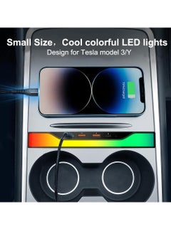 KASTWAVE Docking Station for Tesla, RGB Light USB Hub with Model 3 Model Y, Car USB Charger Multi Port Interior Ambient Lighting Accessories Fit for Tesla Center Console Docking Station (Colorful)  - Image 2