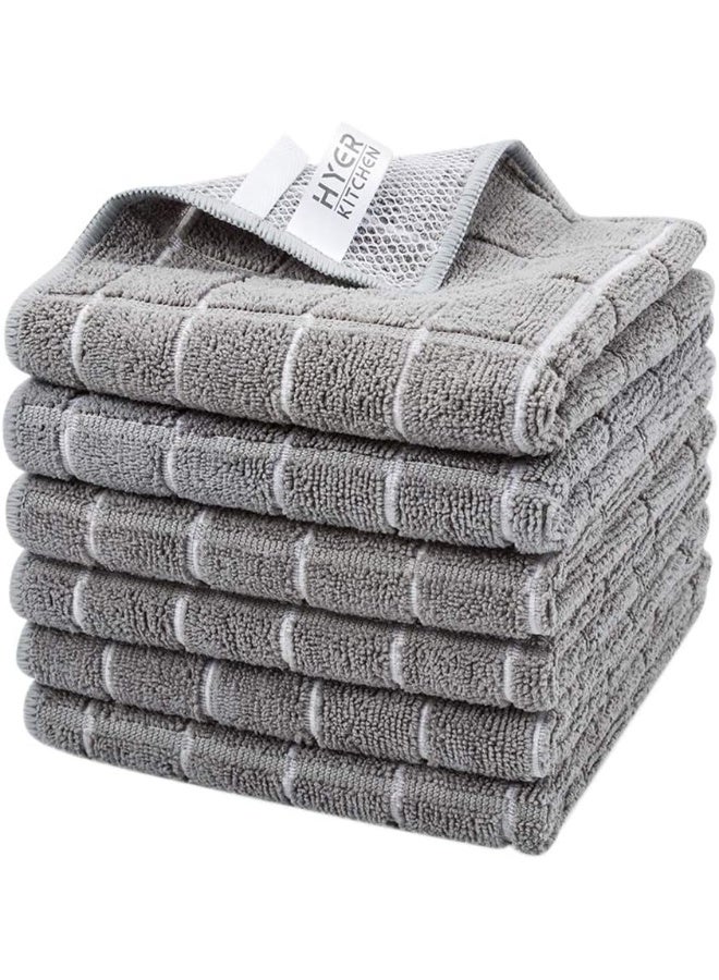 HYER KITCHEN HYER KITCHEN Microfiber Kitchen Rags, Cleaning Cloth for Dishes, All-Purpose - Absorbent and Lint Free Household Dish Rags with Scrub Side, 6 Pack Size 12” X 12” - Image 1