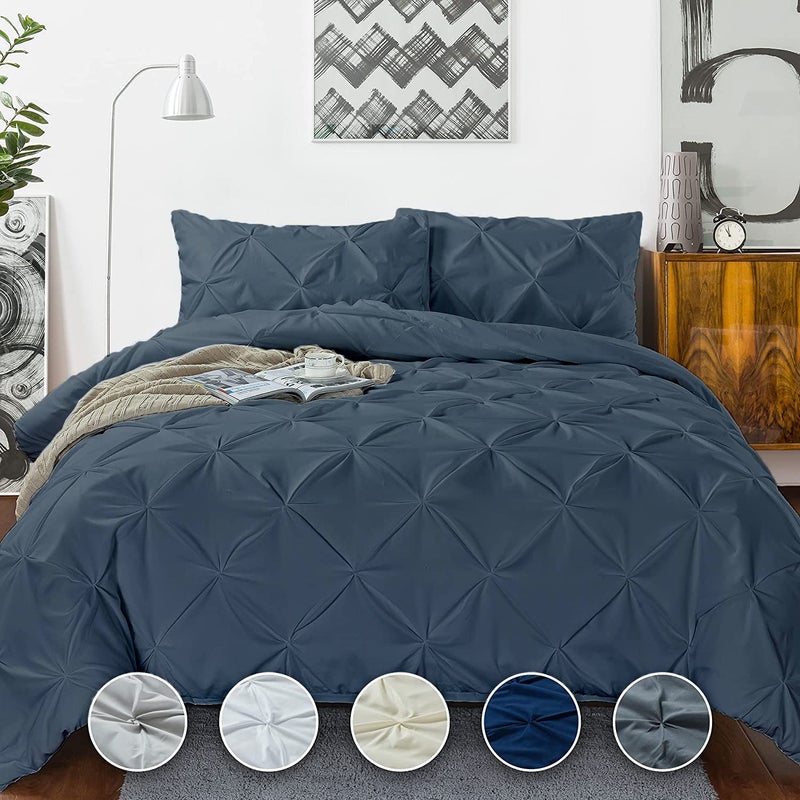 Crown Collection Luxuriate Hotel 1000-TC Hypoallergenic Ultra Soft Design 100% Egyptian Cotton Pinch Plated Duvet Cover with Zipper Colser & 2pcs Pillow Case Set (Super King Plus 120X120  Steal Blue) - Image 1