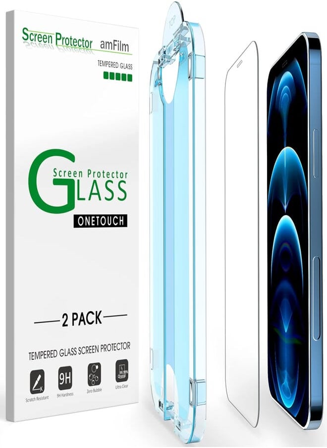 Amfilm amFilm OneTouch Tempered Glass Screen Protector for iPhone 12 Pro Max (6.7", 2020) with Easy Installation Kit (2-Pack) 