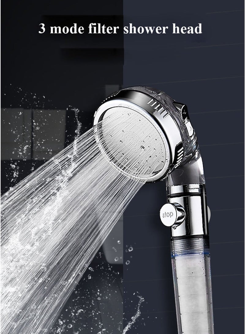 Negative Ions Shower Head with One-Key Water Stop – 3-Speed Adjustable Pressure Booster & PP Cotton Filter - Image 1
