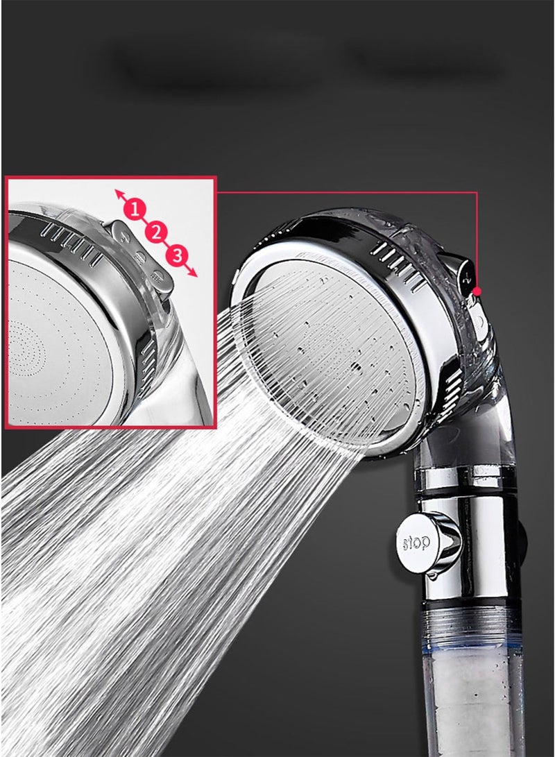 Negative Ions Shower Head with One-Key Water Stop – 3-Speed Adjustable Pressure Booster & PP Cotton Filter - Image 2