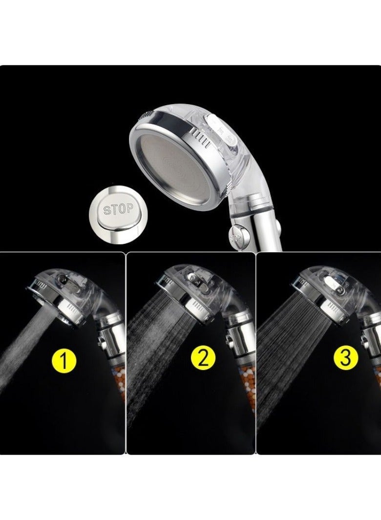 Negative Ions Shower Head with One-Key Water Stop – 3-Speed Adjustable Pressure Booster & PP Cotton Filter - Image 3
