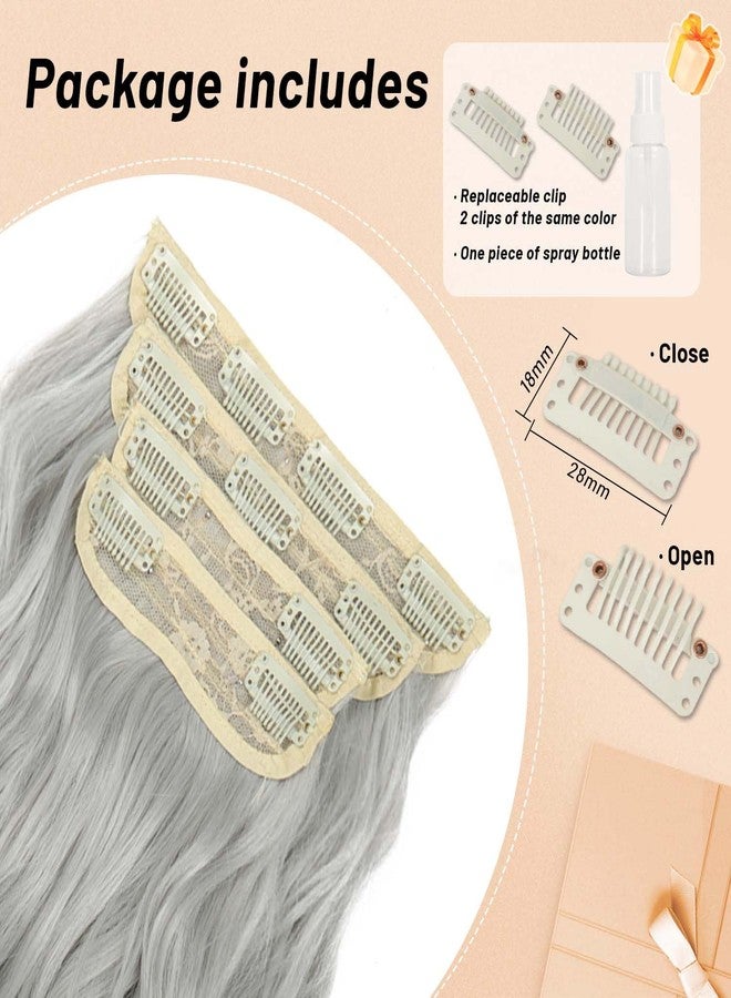 Perience 24 Inch Silver Gray Hair Extensions Clip ins for Women, Long Wavy Curly Clip on Hair Extensions, 4PCS Soft Natural Look Clip in Hair Extension for Women(60#, 24INCH) - Image 4