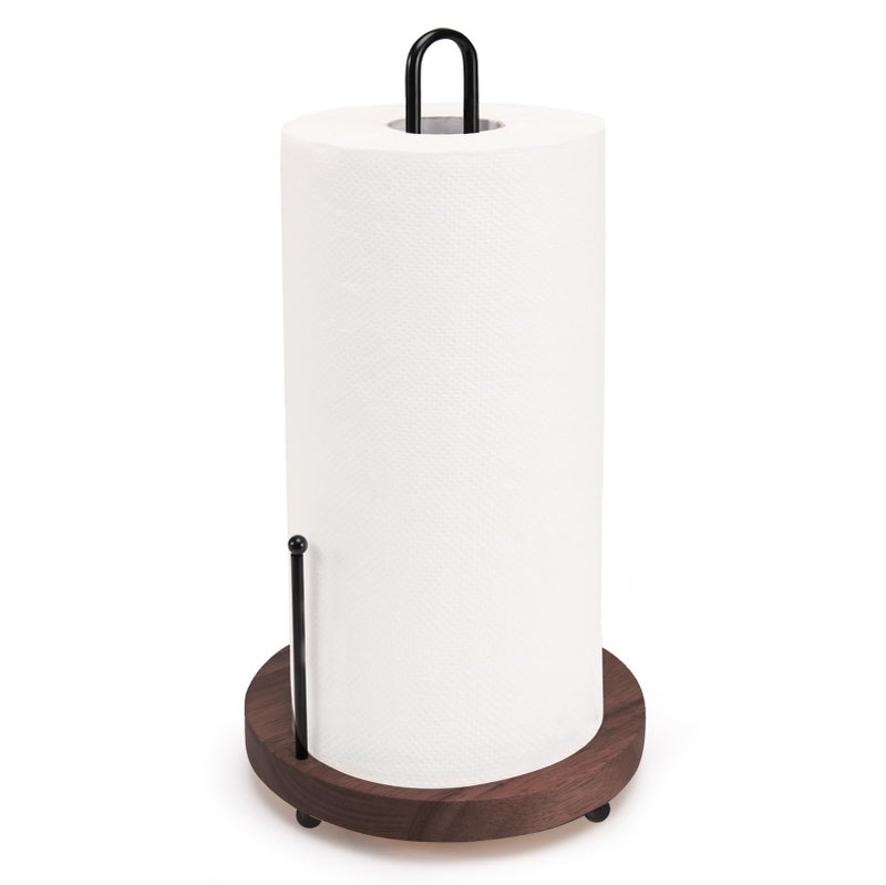 Lorbro Lorbro Paper Towel Holder Countertop Farmhouse Paper Towel Holder with Heavy Duty Wood Base Wood Paper Towel Holder Rustic Style Paper Towel Holder Stand for Kitchen Decor Home Brown 