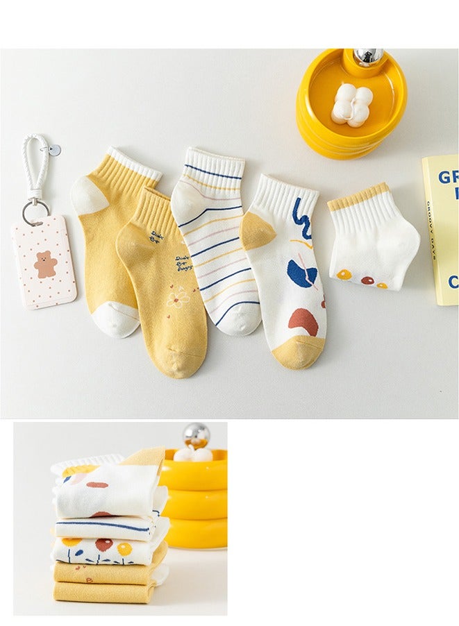 5 Pairs Striped Leisure Short Socks Cartoon Rabbit, Flowers Cute Cotton Socks Summer Ankle Boot casual cotton socks - Image 3