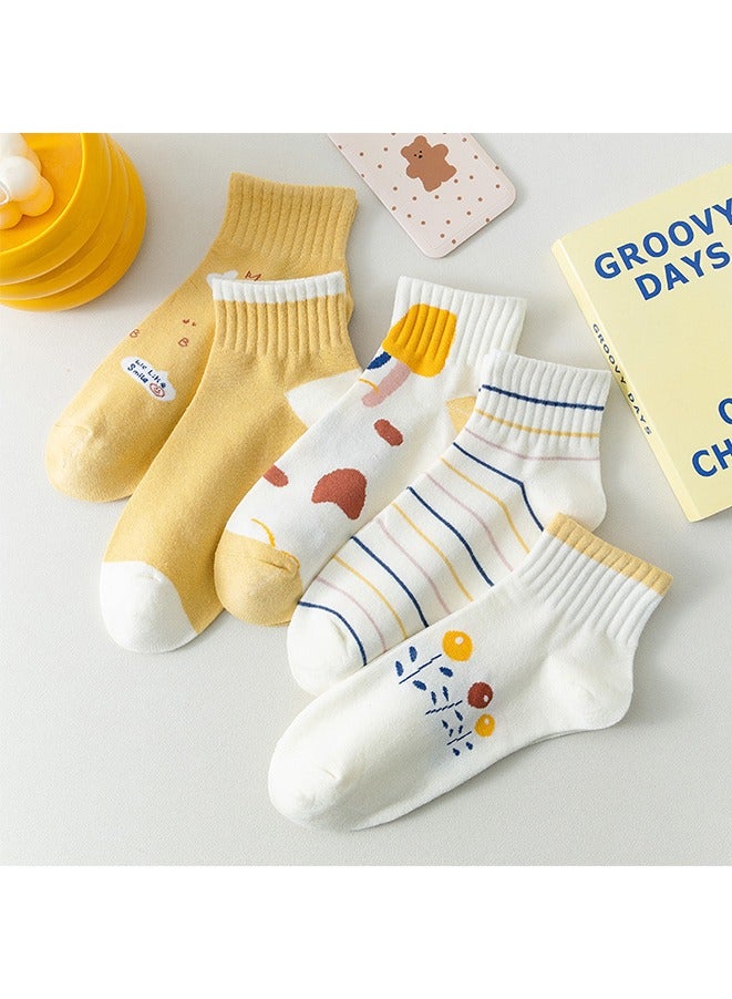 5 Pairs Striped Leisure Short Socks Cartoon Rabbit, Flowers Cute Cotton Socks Summer Ankle Boot casual cotton socks - Image 2