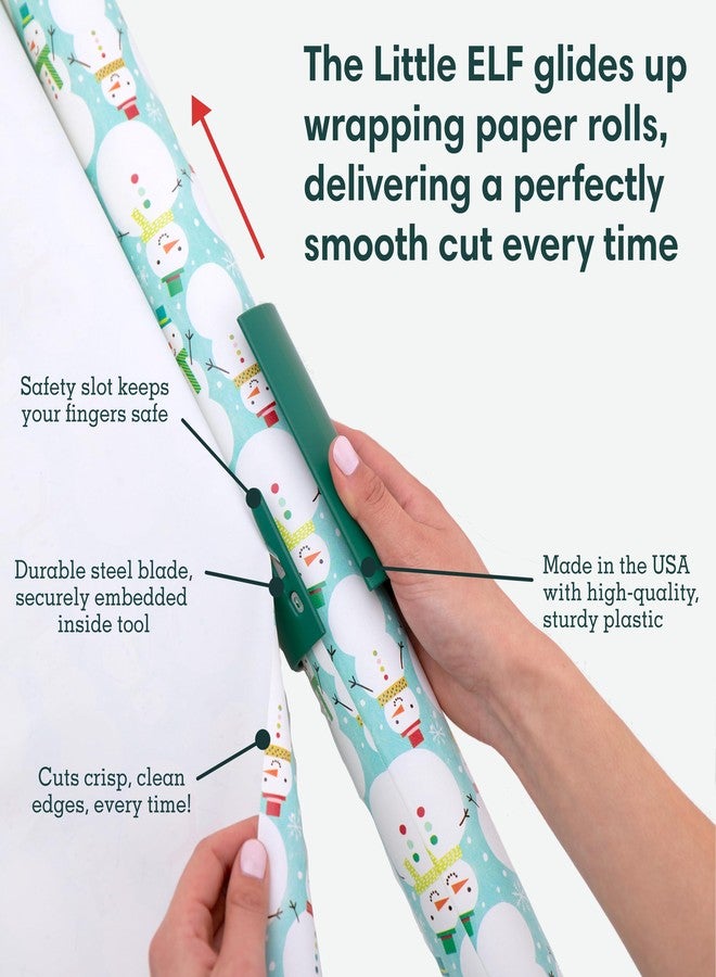 Little ELF Wrapping Paper Cutter (2-Pack) | As seen on Shark Tank | Made in USA | Green | Holiday Gift Wrap Paper Roll Holder and Cutter - Image 3