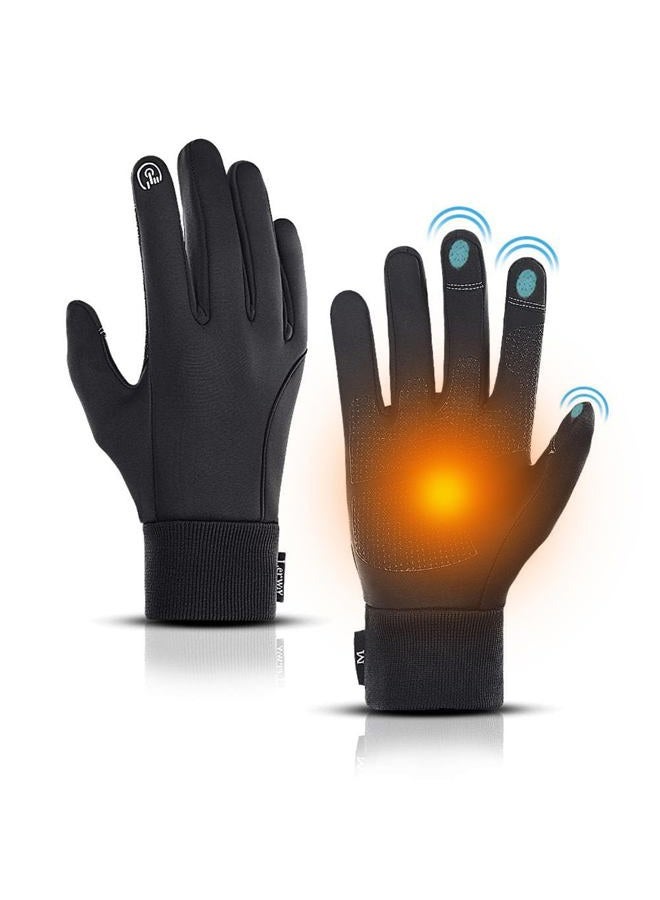 LERWAY Winter Warm Gloves, Thermal Black Warm Gloves for Men Women Waterproof Touchscreen Non-Slip Gloves for Driving, Cycling(M) - Image 1