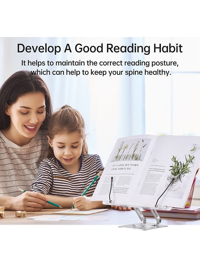 Generic - Desktop Book Stand for Reading with 360° Rotating Base & Page Clips Foldable and Angle Adjustable for Cooking Book Holder Textbook Recipe Magazine Document Storybook Tablet Pad - Image 1