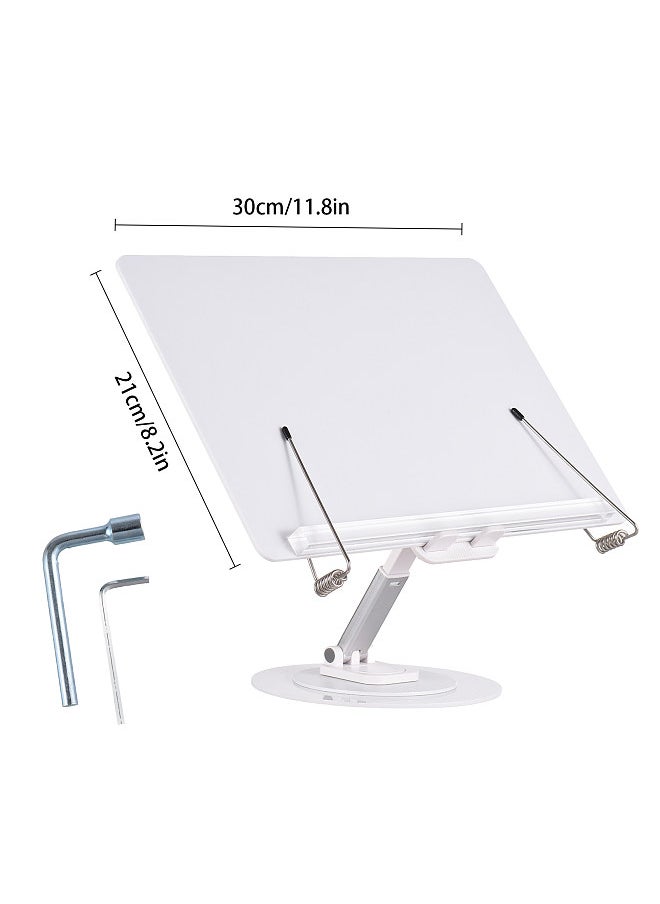 Generic - Desktop Book Stand for Reading with 360° Rotating Base & Page Clips Foldable and Angle Adjustable for Cooking Book Holder Textbook Recipe Magazine Document Storybook Tablet Pad - Image 1