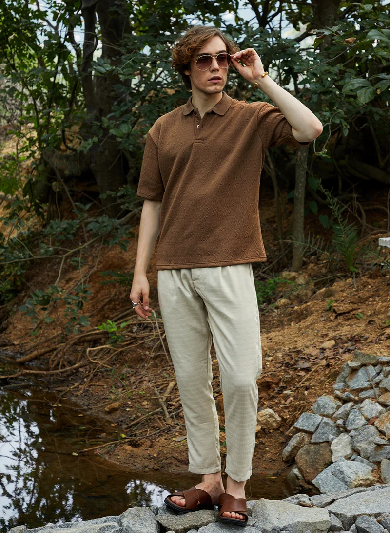 كامبوس سوترا Men's Chestnut Brown Ripple-Tactile T-Shirt