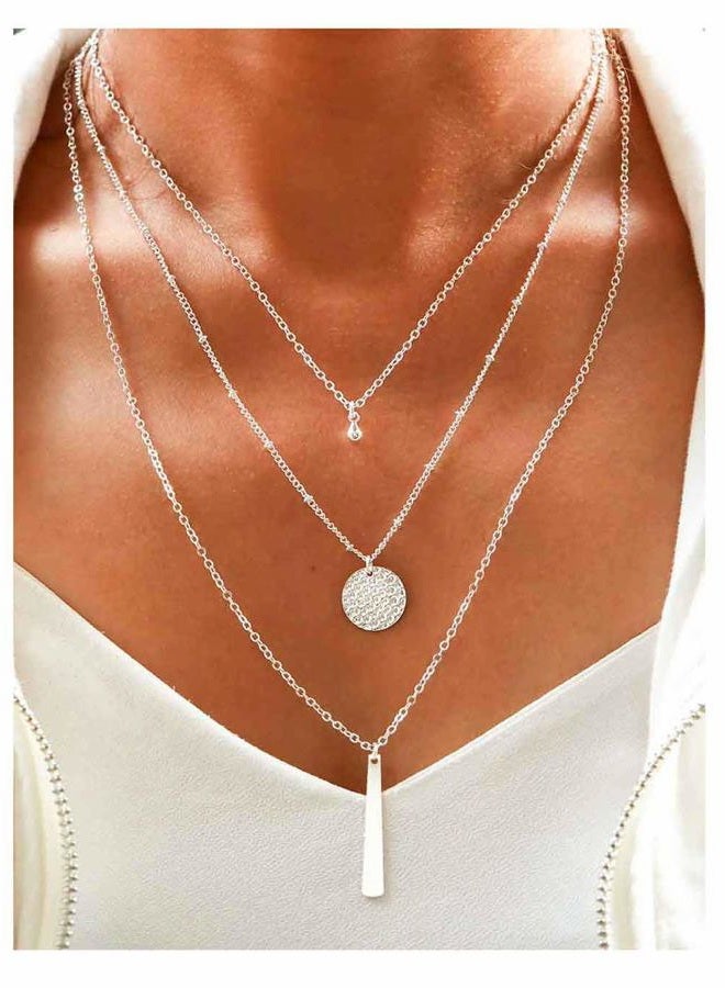 Yalice Multi Layered Necklace Chain Bar Pendant Necklaces Sequins Disc Fashion Jewelry for Women, 45 centimeters, Metal, alloy - Image 5