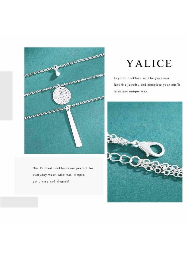 Yalice Multi Layered Necklace Chain Bar Pendant Necklaces Sequins Disc Fashion Jewelry for Women, 45 centimeters, Metal, alloy - Image 4