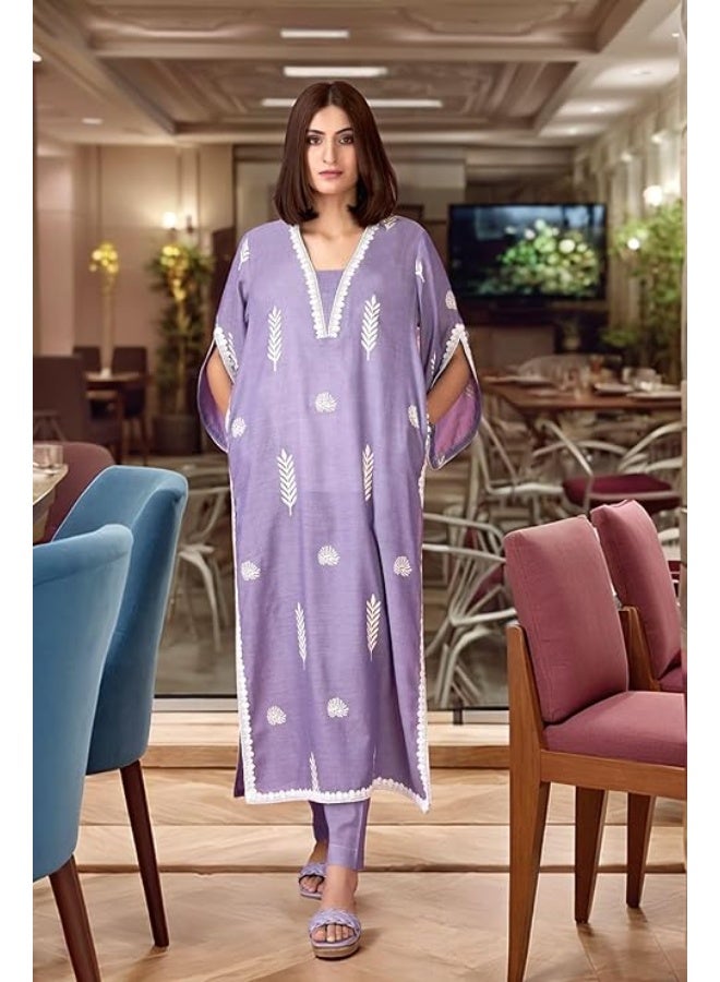 آني ديزاينر ANNI DESIGNER Women's Rayon Viscose Embroidered Pakistani Kurta with Pant Set - Image 4