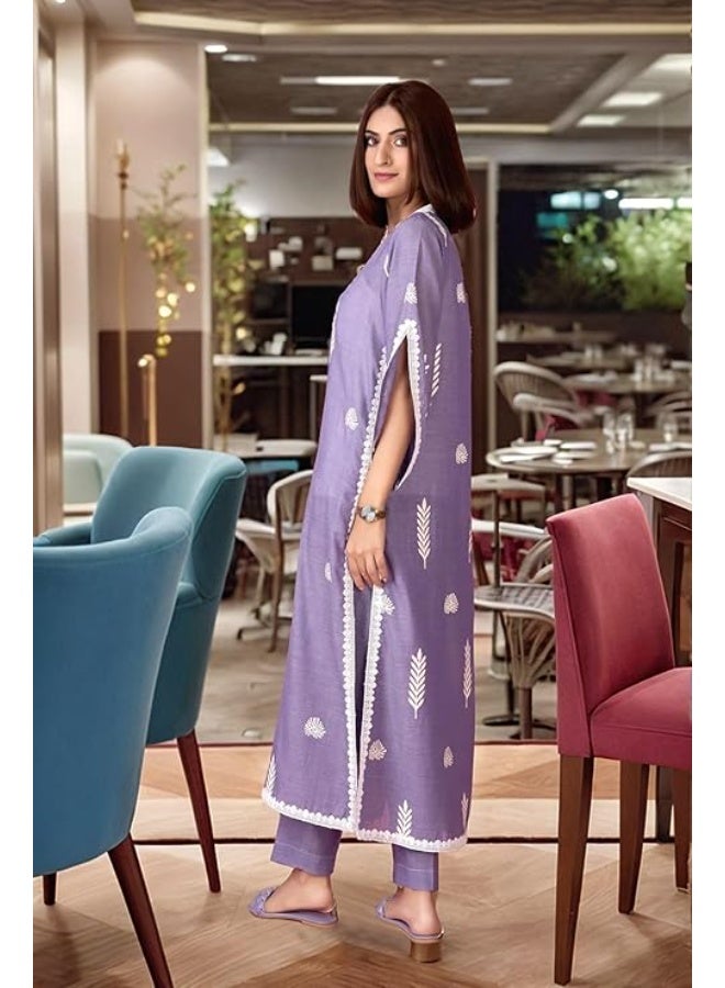 آني ديزاينر ANNI DESIGNER Women's Rayon Viscose Embroidered Pakistani Kurta with Pant Set - Image 2