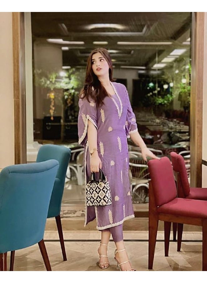 آني ديزاينر ANNI DESIGNER Women's Rayon Viscose Embroidered Pakistani Kurta with Pant Set - Image 3