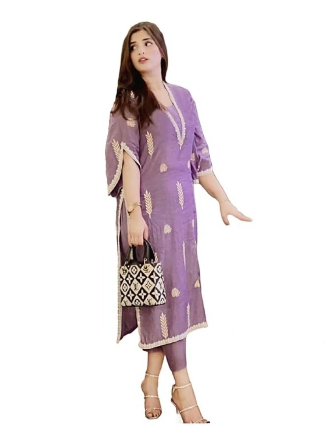 آني ديزاينر ANNI DESIGNER Women's Rayon Viscose Embroidered Pakistani Kurta with Pant Set - Image 1