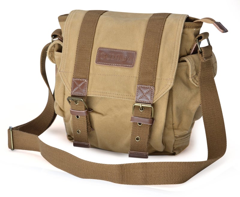 GOOTIUM Canvas Messenger Bag - Small Vintage Shoulder Purse Crossbody Satchel, Khaki - Image 3