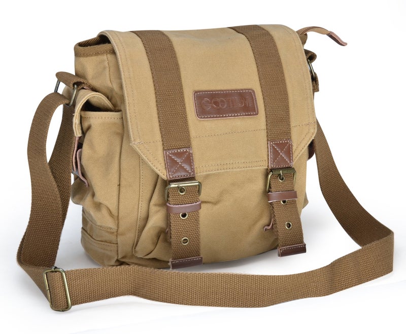 GOOTIUM Canvas Messenger Bag - Small Vintage Shoulder Purse Crossbody Satchel, Khaki - Image 2
