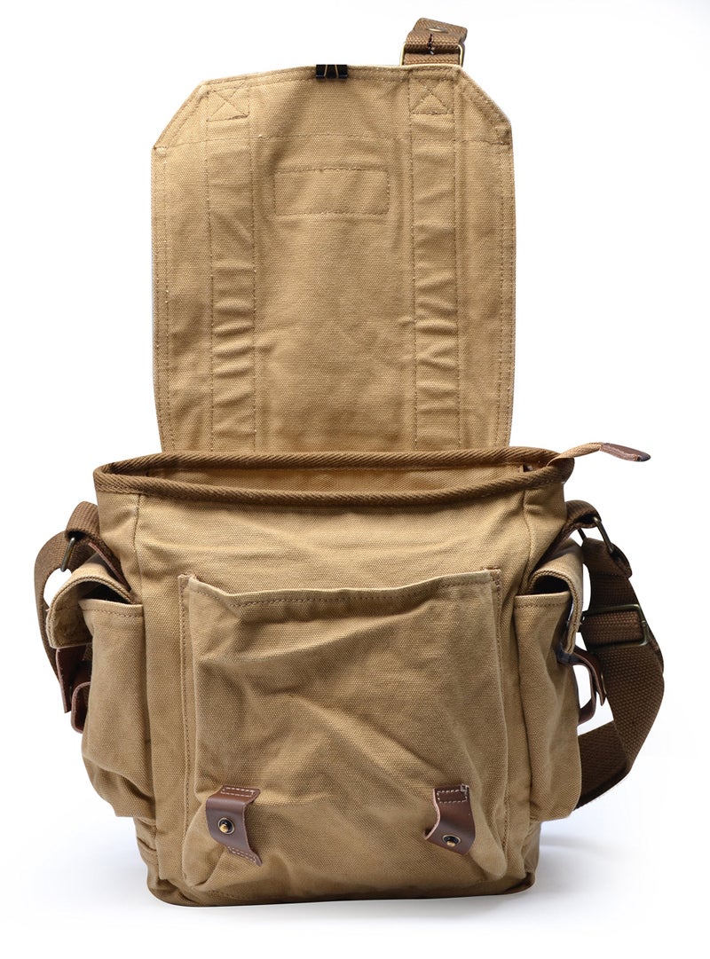 GOOTIUM Canvas Messenger Bag - Small Vintage Shoulder Purse Crossbody Satchel, Khaki - Image 4