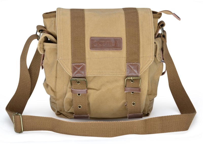 GOOTIUM Canvas Messenger Bag - Small Vintage Shoulder Purse Crossbody Satchel, Khaki - Image 1