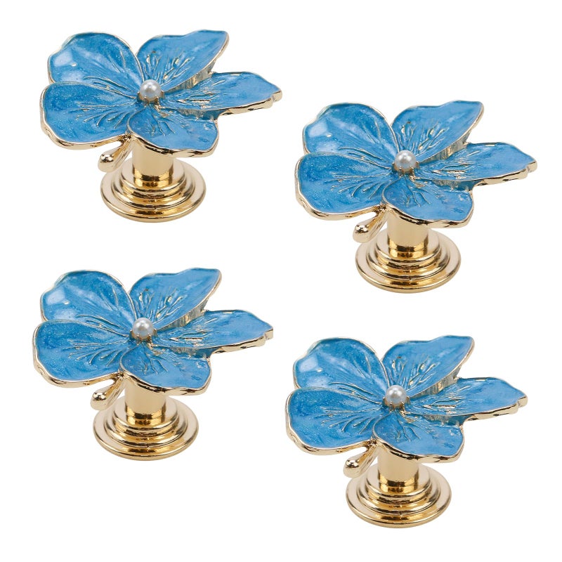 Geesatis Cabinet Knobs Flower Metal Knobs for Drawer Dresser Kitchen Cabinet Closet Door Pulls Mounting Screws Blue 4 PCS 17inch - Image 2