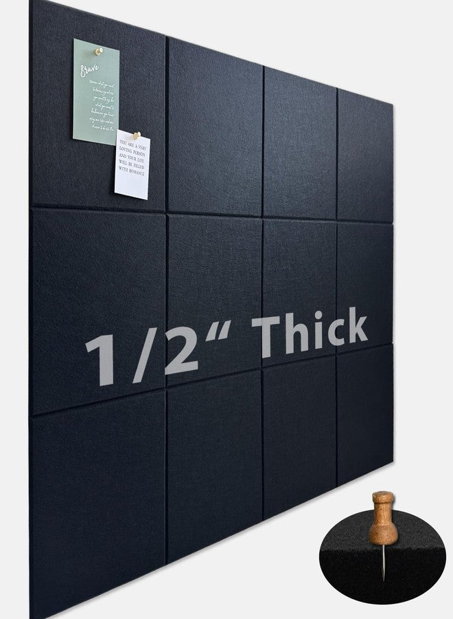 AkuDecor Large Cork Board for Office Wall Decor,48"x36"-12 Pack Felt Wall Tiles with 35 Push Pins, Thicker 0.47in, Felt Bulletin Board Pin Board Cork Boards for Walls - Black - Image 1