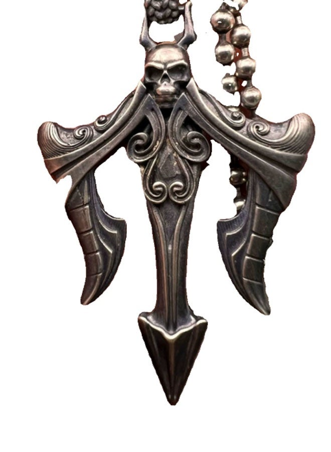 نيوترل قوة المحيط - قلادة ترايدنت شخصية تناسب جميع الأذواق، قلادة عصرية من الهيب هوب بتصميم الشارع الكلاسيكي للجنسين (فضي عتيق) - Image 1