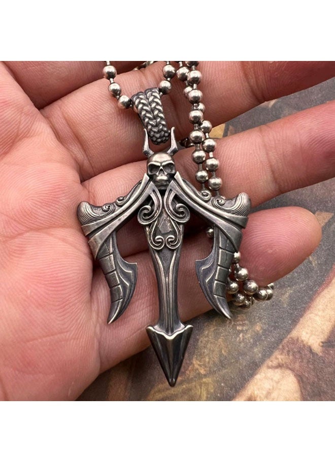 نيوترل قوة المحيط - قلادة ترايدنت شخصية تناسب جميع الأذواق، قلادة عصرية من الهيب هوب بتصميم الشارع الكلاسيكي للجنسين (فضي عتيق) - Image 5