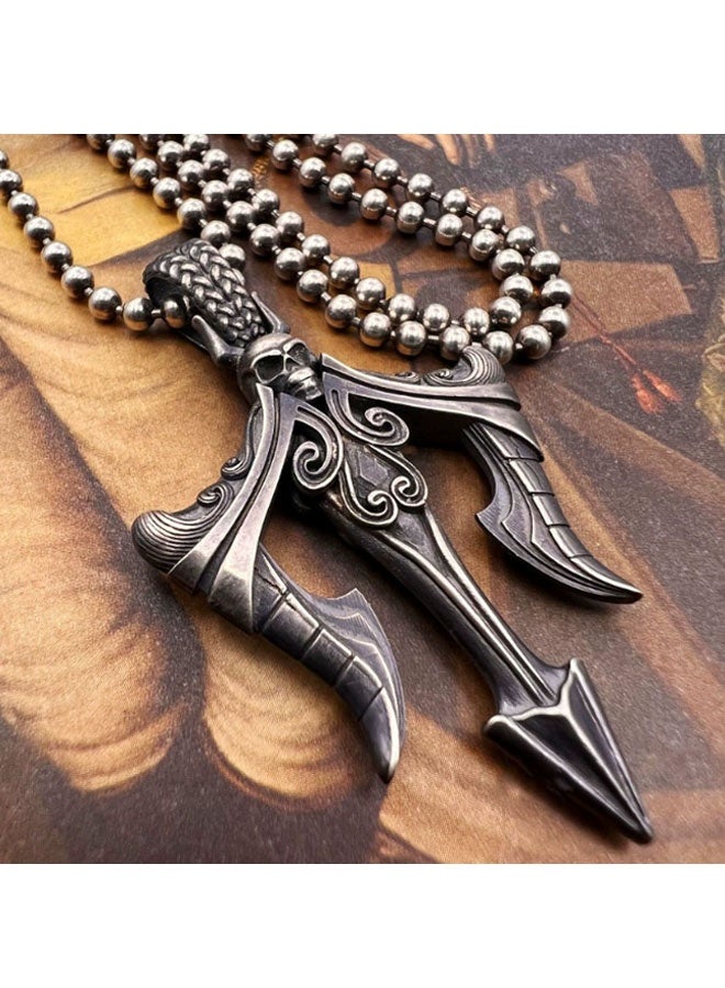 نيوترل قوة المحيط - قلادة ترايدنت شخصية تناسب جميع الأذواق، قلادة عصرية من الهيب هوب بتصميم الشارع الكلاسيكي للجنسين (فضي عتيق) - Image 2